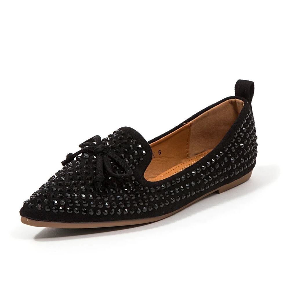 NEW ANTHROPOLOGIE Black Crystal Studded Sequins Slip On Flats Loafers Shoes 10